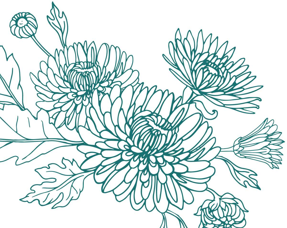 Teal flowers illustration