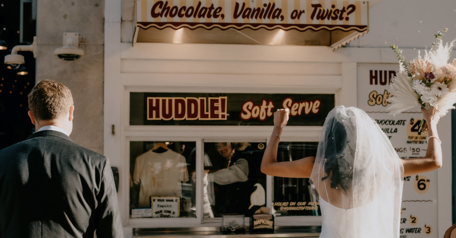 bride approaching ice cream bar 