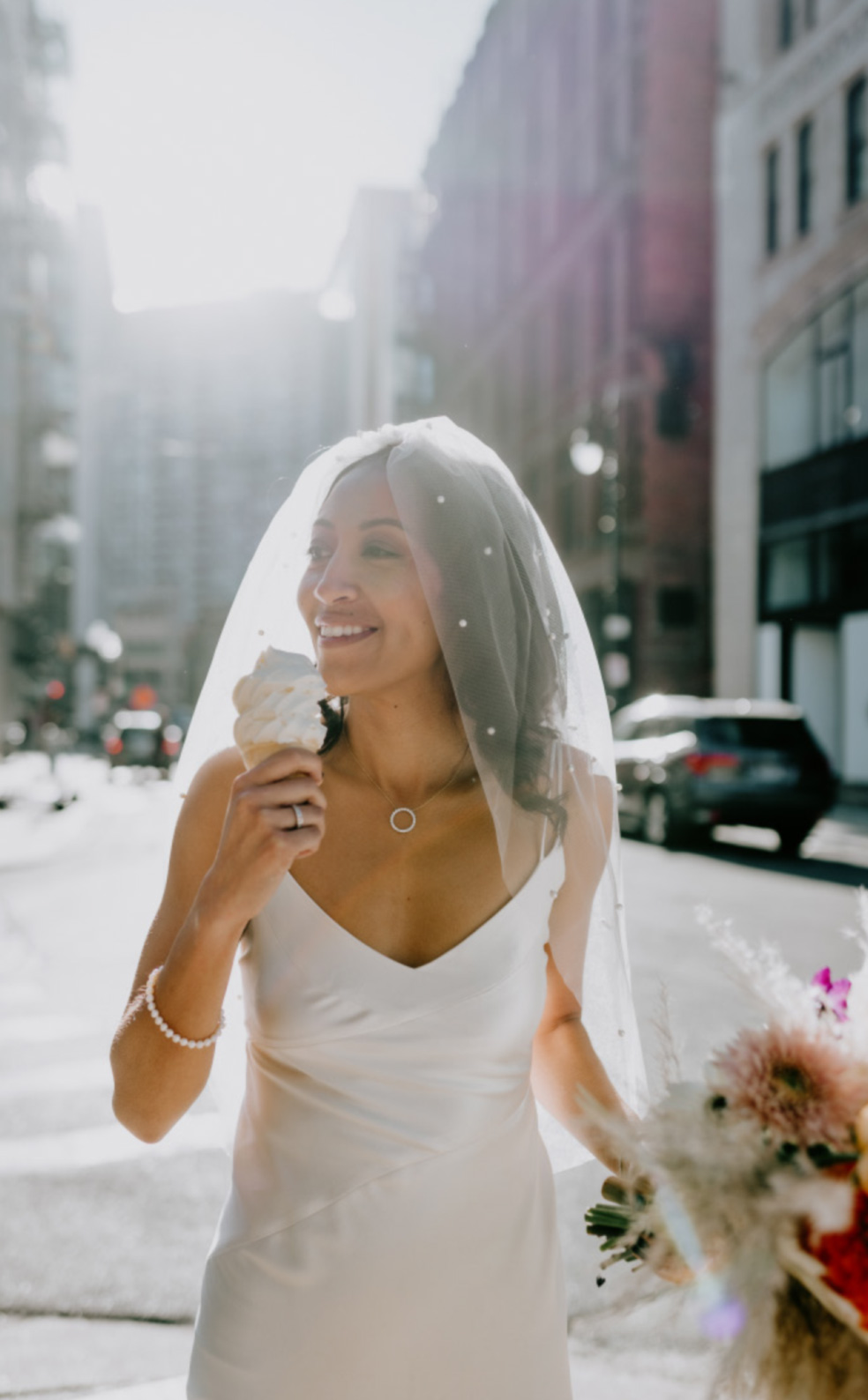 bride holding ice cream