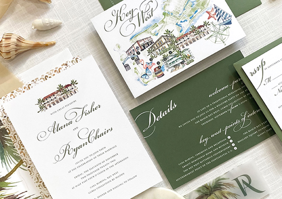 Noteworthy invitation in  color green