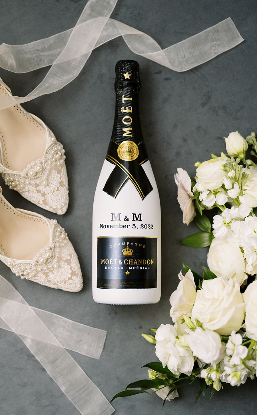 Personalized Moet bottle with initials and wedding date