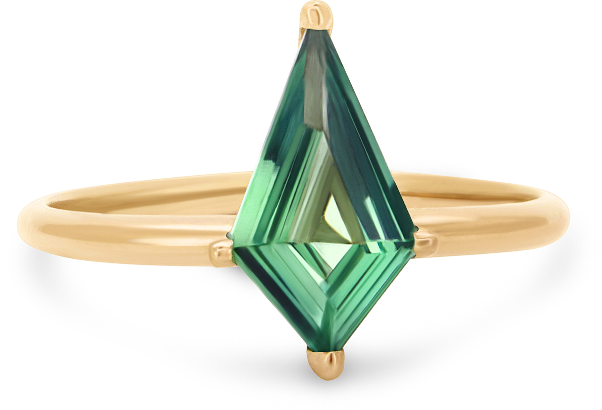 gold band ring with green diamond