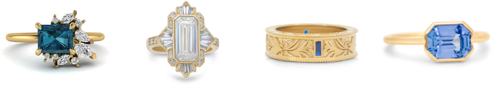 Rings designed in 14K yellow gold with natural and unheated sapphires and diamond accents
