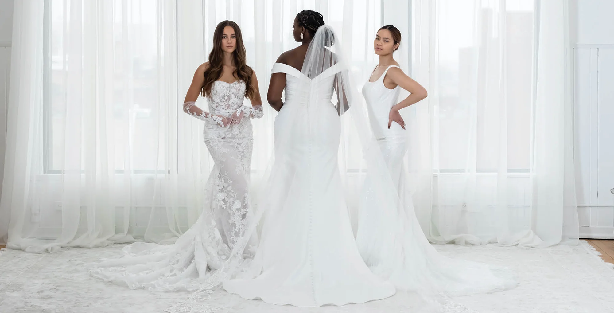 3 brides in varying dresses