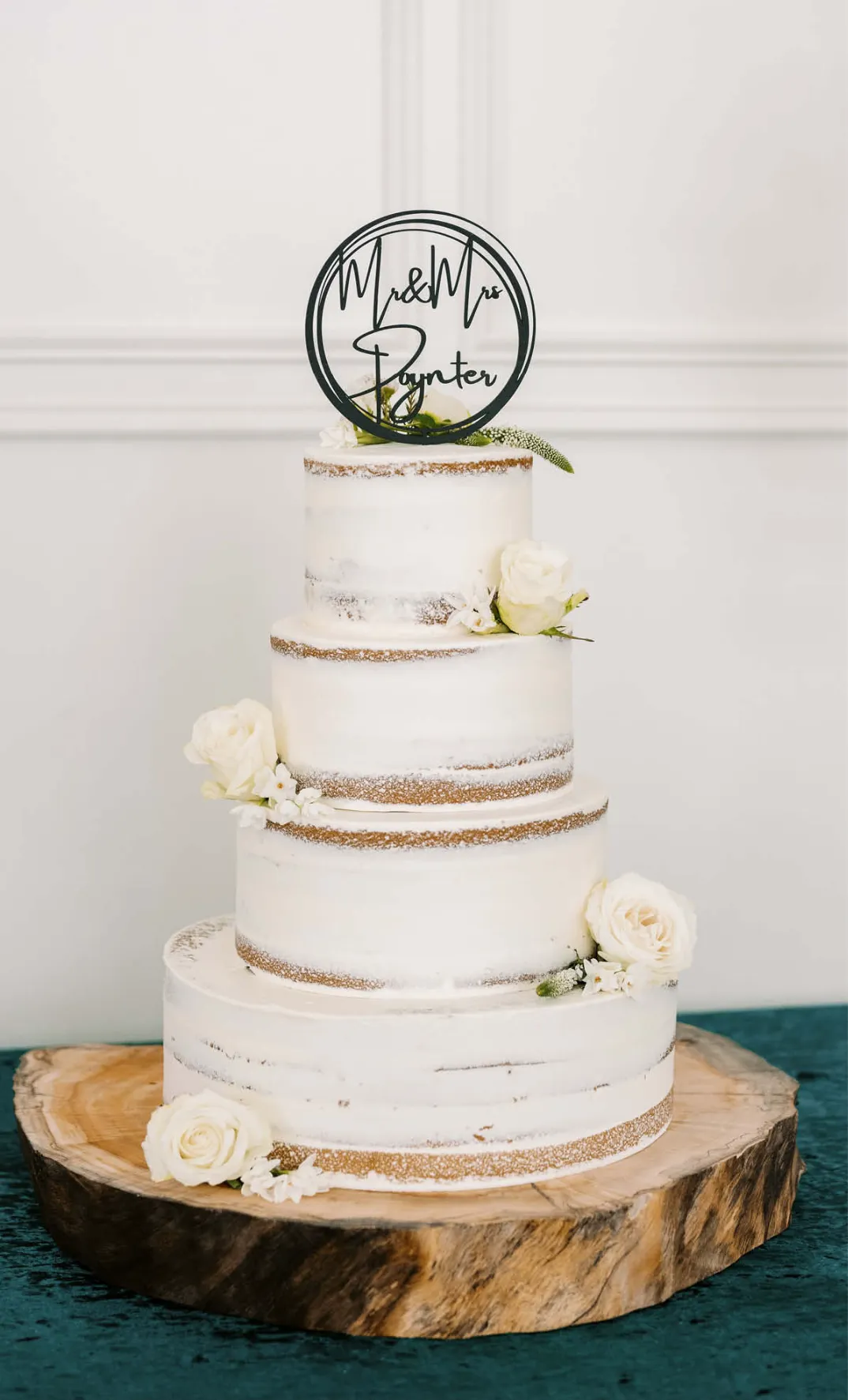 three tier white wedding cake
