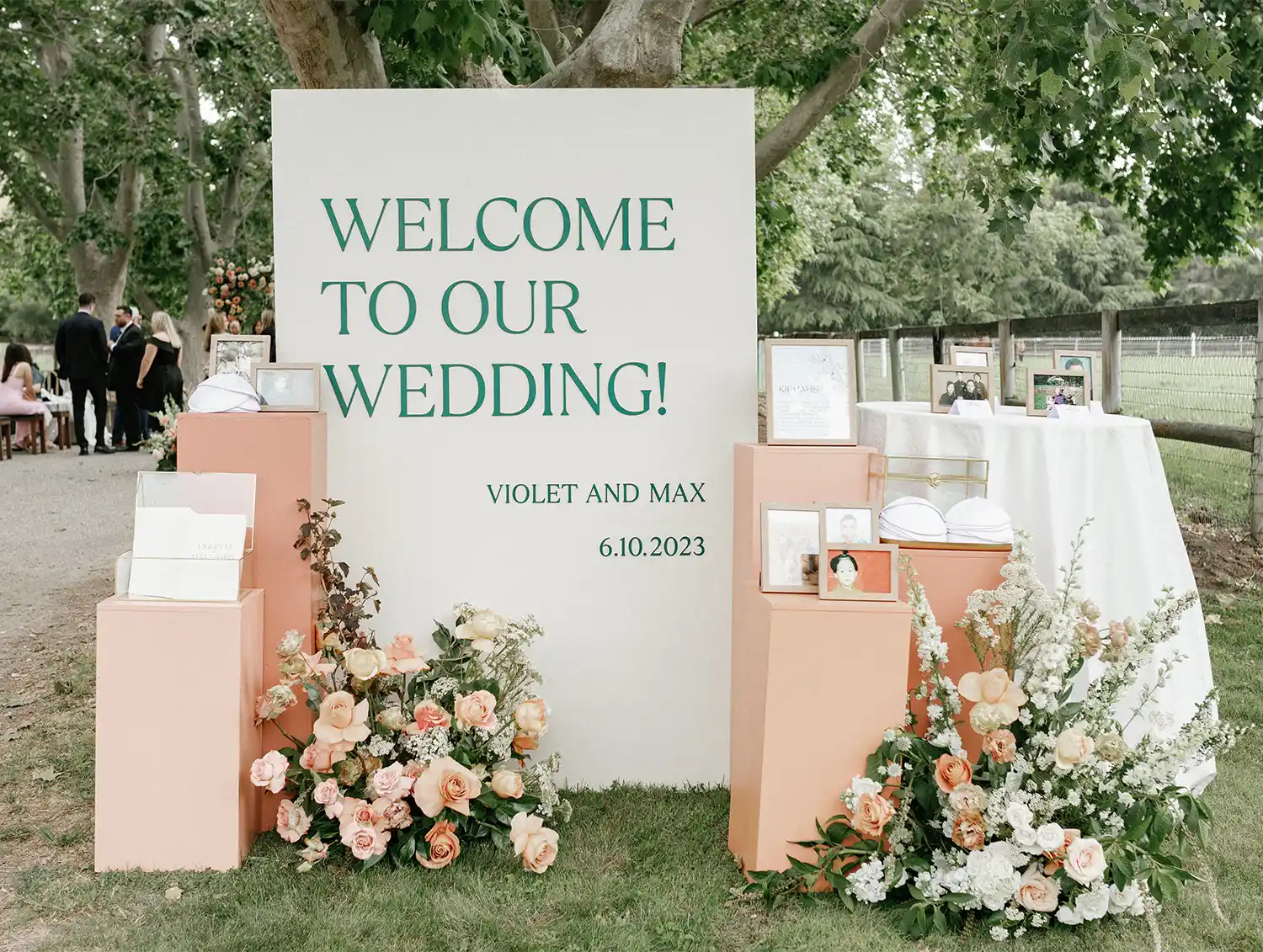 welcoming signage at Violet and Max's wedding