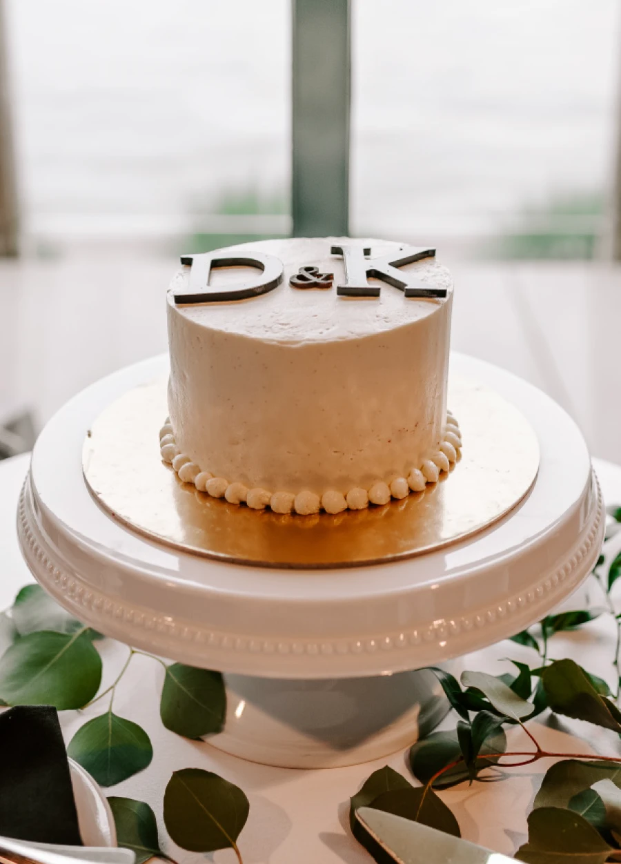 wedding cake with DK initials on top