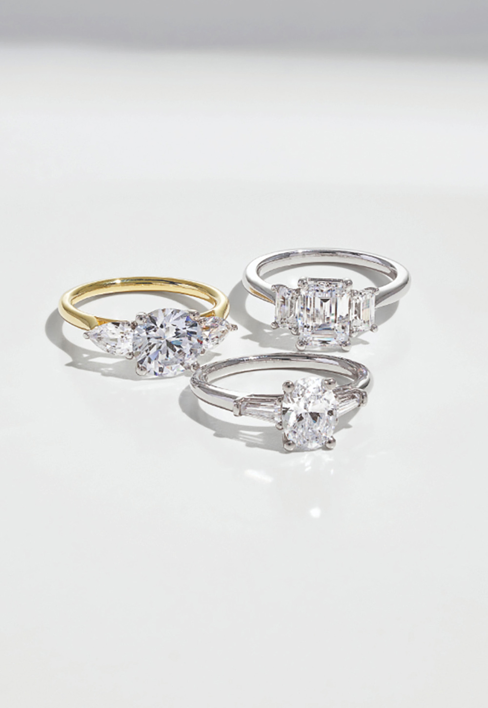 close up of three wedding rings